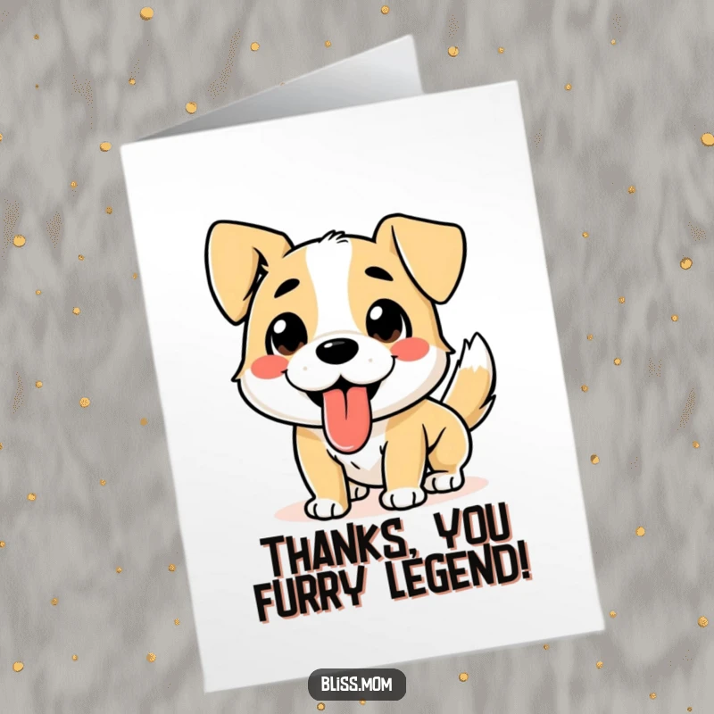 Funny Free Printable Thank You Card: A super happy dog, tongue lolling, tail wagging furiously, expressing heartfelt thanks with glee.