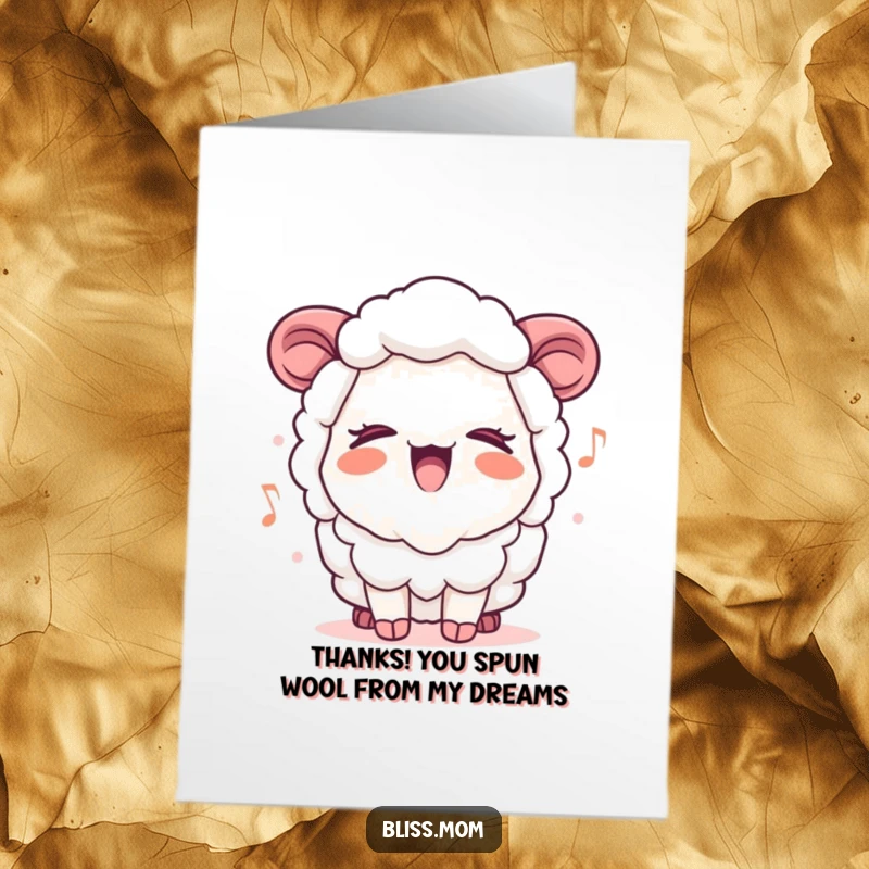 Funny Free Printable Thank You Card: Adorable kawaii sheep mom singing a thankful melody with eyes peacefully closed.