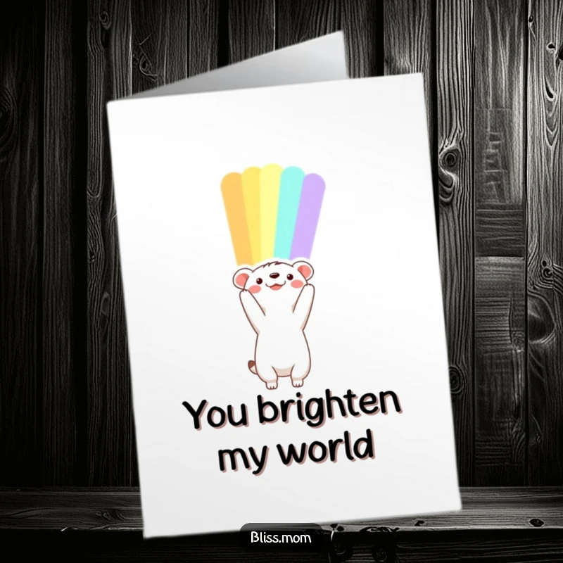 Funny Free Printable thank you card of an animal reaching towards a bright rainbow, expressing gratitude, for cards.