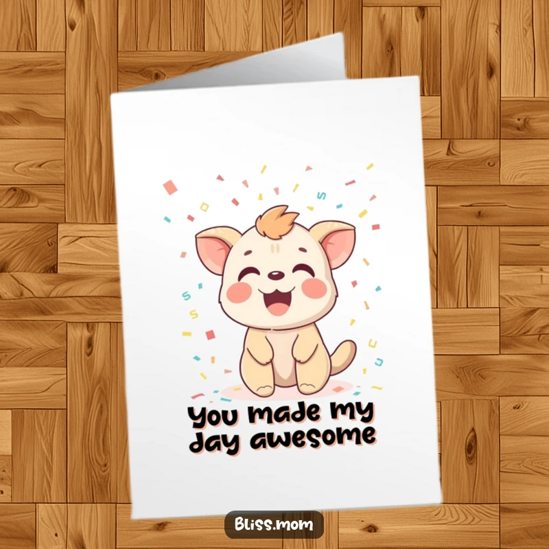 Funny Free Printable Thank You Card: Joyful Animal Delighted by a Downpour of Colorful Confetti, Expressing Joyful Thanks