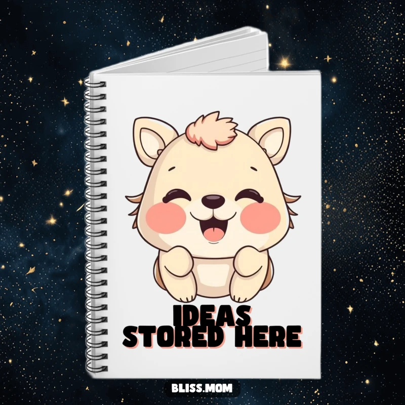 Funny animal notebook with cheeks puffed out in adorable happiness, ideal for note-taking with a cheerful vibe.