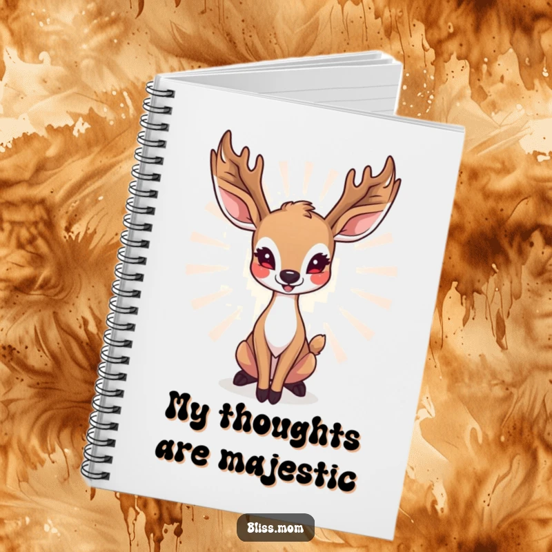 Funny deer mom notebook with a radiant doe in a graceful, happy pose, perfect for notes and journaling.