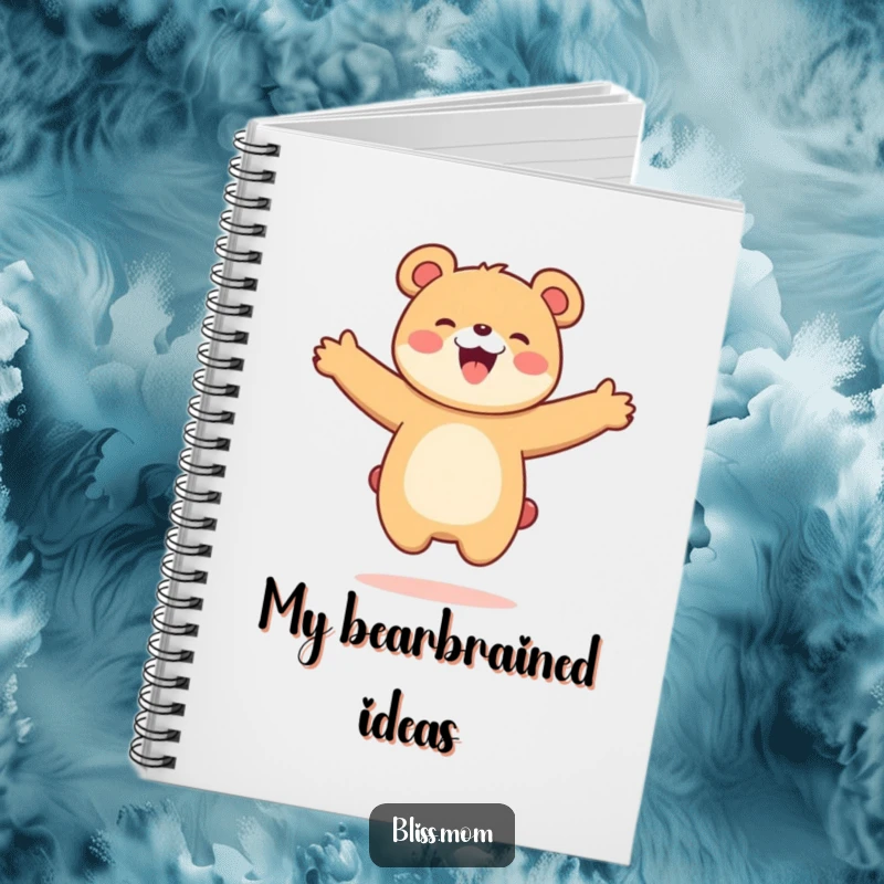 Funny Kawaii Bear Mom Notebook: A bear mom jumps joyfully with arms outstretched. Perfect for notes, this notebook brings bear humor.