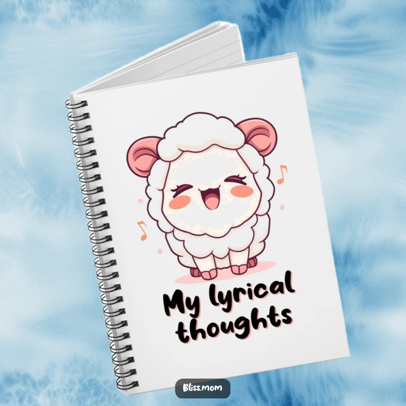 Funny Kawaii Sheep Mom Notebook, eyes closed, singing a cheerful tune, ideal for jotting down musical ideas with cute flair.