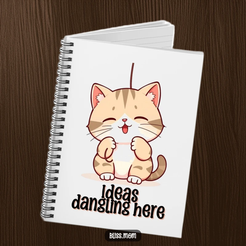 Funny notebook: a kawaii mama cat playfully batting at a dangling string, for jotting down all your creative feline thoughts.