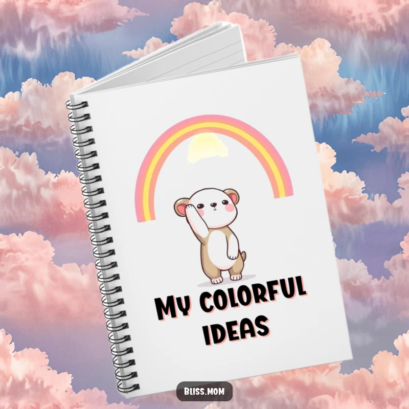 Funny notebook with an animal reaching for a colorful rainbow, perfect for jotting down dreams, ideas, and hopeful thoughts.