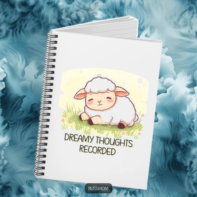 Funny notebook with a content sheep dozing peacefully in a green meadow, perfect for journaling and quiet thoughts.