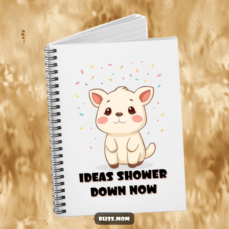Funny animal notebook with confetti gently falling, ideal for jotting down notes with a touch of celebratory flair.