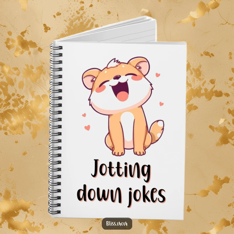 Funny notebook with an animal in fits of laughter, its head thrown back, encouraging users to fill its pages with joy.