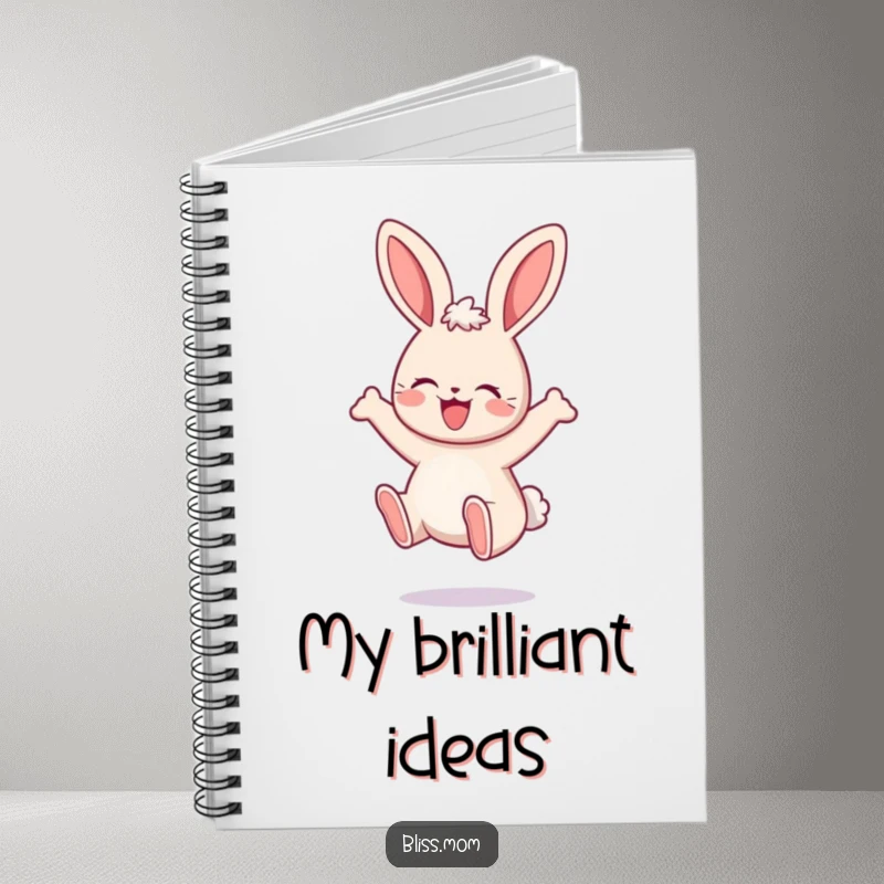 Funny Mama Bunny Notebook, featuring a kawaii bunny bouncing with happy delight, perfect for writing, journaling, or sketching. A cute gift.