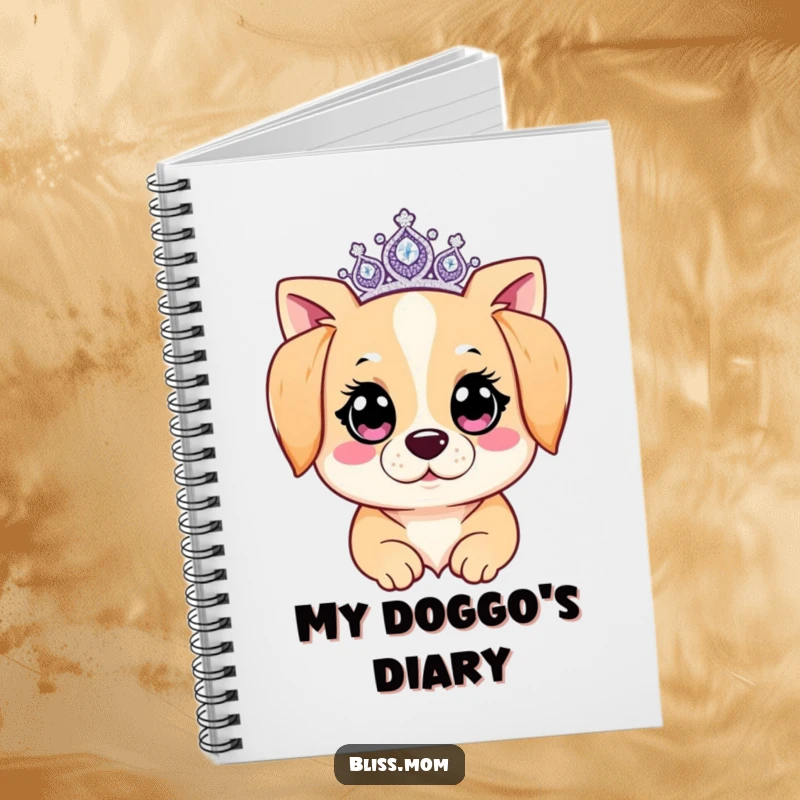 Funny Kawaii Dog Mom Notebook: A dog mom sparkles with a tiara. Perfect for notes, this notebook brings regal canine humor.