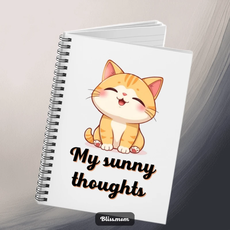 Funny Cat Notebook cover: a joyful cat with closed eyes basking in a sunbeam, inspiring peaceful thoughts.