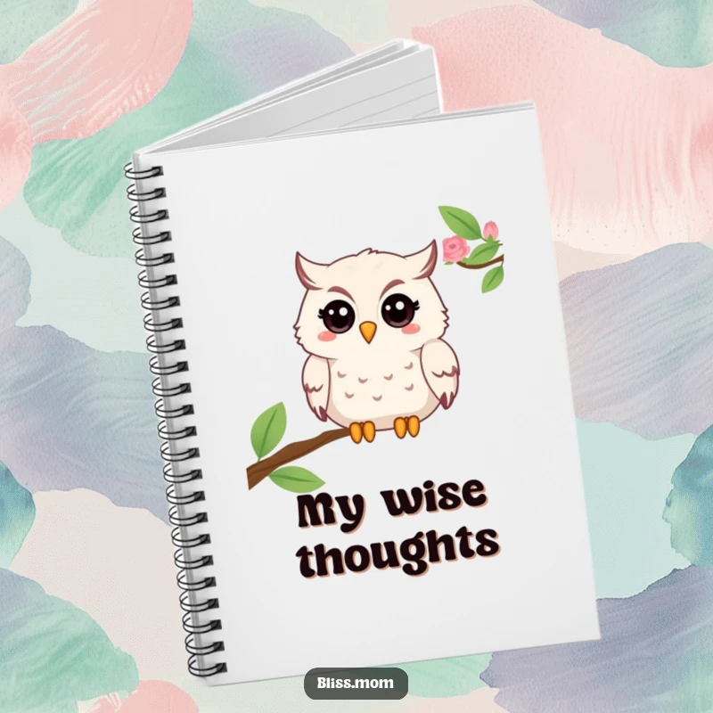 Funny Mama Owl Notebook, featuring a beaming owl with a twinkle, perfect for writing, journaling, and wise notes. A cute gift.