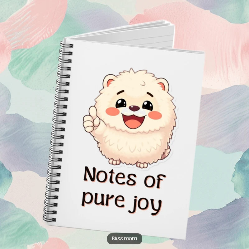 Funny notebook cover featuring a fluffy animal with a wide, happy smile and a prominent thumbs up for inspiration.