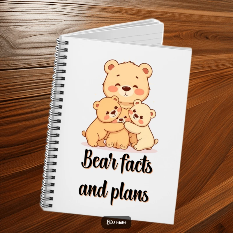 A radiating mama bear hugging her cubs on a notebook cover, inspiring warm writing and reflections on love and protection.