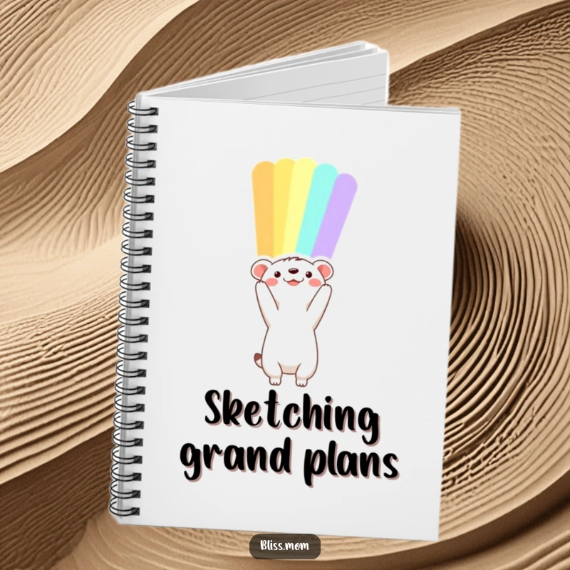 Funny animal notebook reaching towards a vibrant rainbow, ideal for capturing inspiring thoughts and creative ideas.