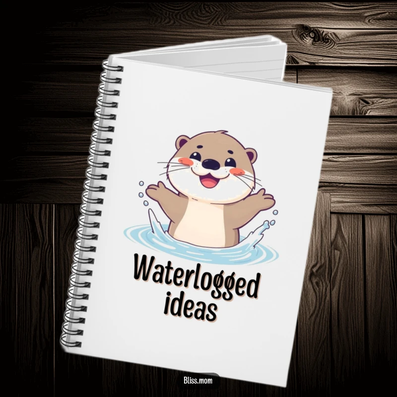 Funny notebook cover featuring a happy otter splashing in water, its wide smile radiating pure joy and inspiring creative writing.
