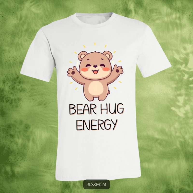Funny bear t-shirt with a smiling bear embracing a luminous aura, symbolizing inner peace, joy, and a welcoming spirit.