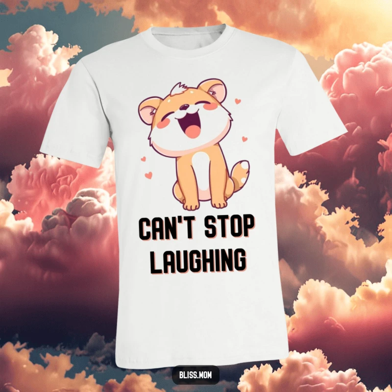Funny t-shirt featuring an animal in mid-laugh, head thrown back in hilarious, contagious joy, perfect for humor enthusiasts.