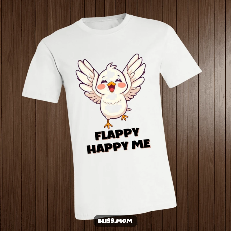 Funny laughing kawaii bird with wings spread wide in flight, cute bird t-shirt, perfect funny gift for free spirits.