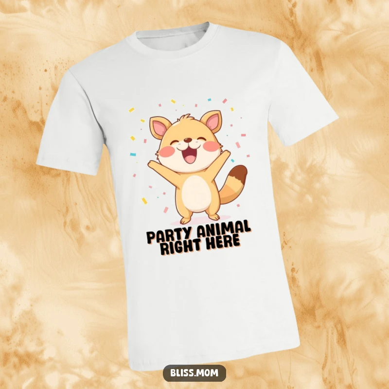 Funny T-Shirt: An ecstatic animal throws confetti high in the air with a big smile, embodying pure celebratory fun.