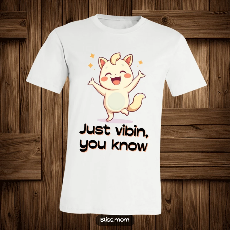 Funny t-shirt with a happy creature performing an energetic celebratory dance, showcasing its carefree and joyful spirit.