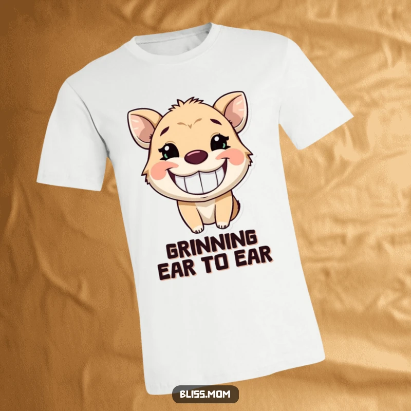 Funny t-shirt featuring an animal with a wide, glowing, infectious grin, radiating pure joy and positive vibes.