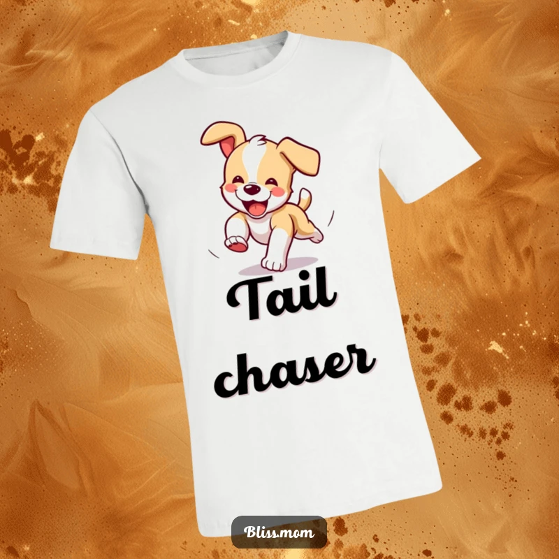 Funny T-Shirt: A happy puppy ecstatically chasing its tail in energetic circles.