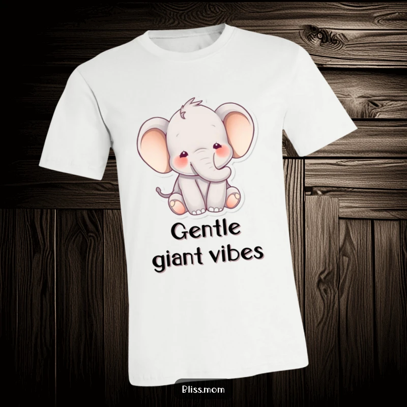 Funny elephant t-shirt depicting a happy elephant with a serene expression, surrounded by soft, soothing colors, embodying peace and gentleness.