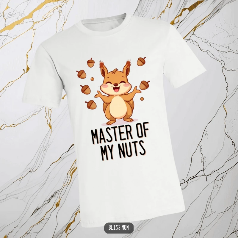 Funny Squirrel T-Shirt: Depicts a giggling squirrel in mid-air, juggling acorns with impressive dexterity.