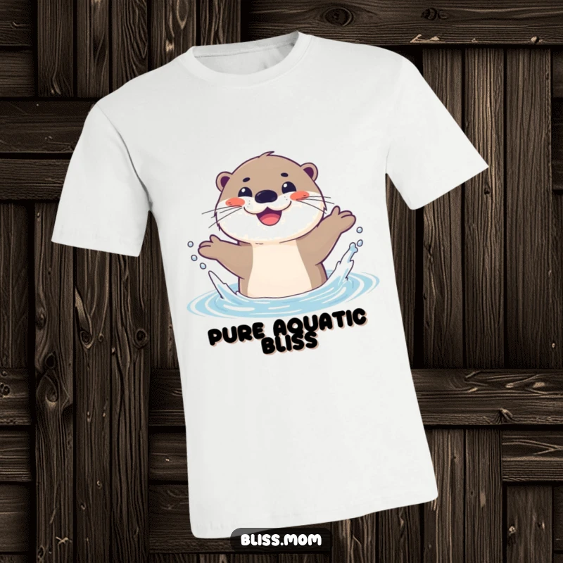 Funny t-shirt depicting a happy otter gleefully splashing in water, its wide grin showcasing immense delight and carefree fun.
