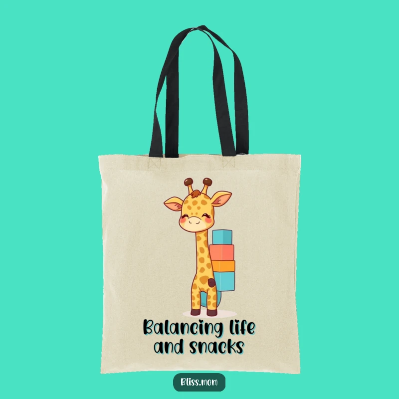Funny Giraffe Mom Tote Bag: Giggle Power, Block Balance, Ideal Funny Gift