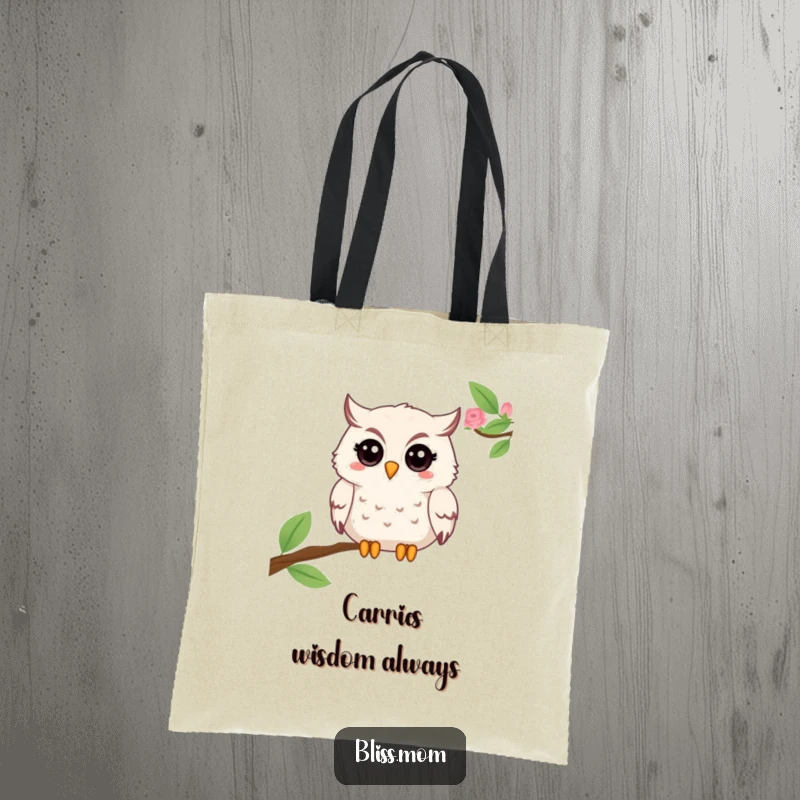 Funny Mama Owl Tote Bag, featuring a beaming owl with a twinkle, ideal for carrying books or essentials with wit. A fun gift.