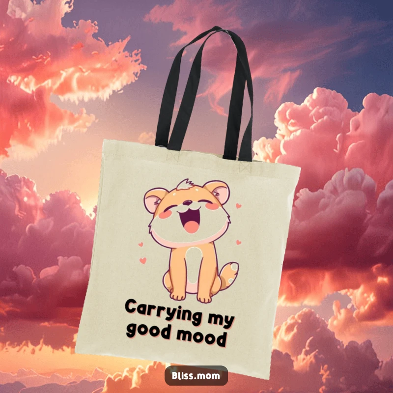 Funny tote bag featuring an animal's head thrown back in joyous, hearty laughter, ideal for carrying groceries or good vibes.