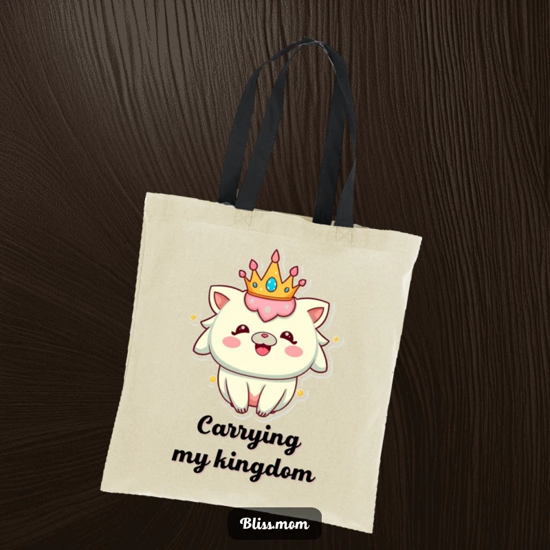 Funny Tote Bag: A happy creature adorned with a sparkly crown, exuding pure joy and ready for errands.