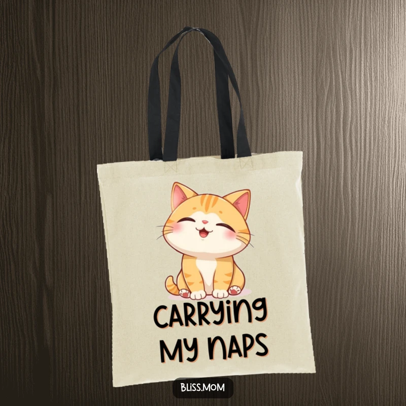 Funny Cat Tote Bag showcasing a joyful cat with eyes closed basking in a sunbeam, ideal for shopping.