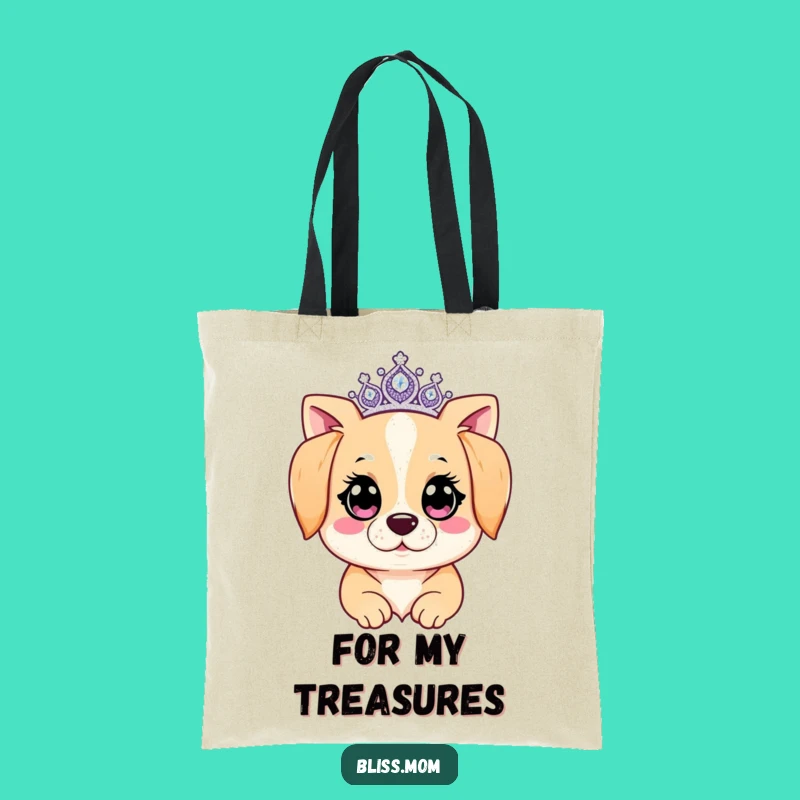 Funny Kawaii Dog Mom Tote Bag: Sparkling Tiara Carry-All, Chic Funny Gift