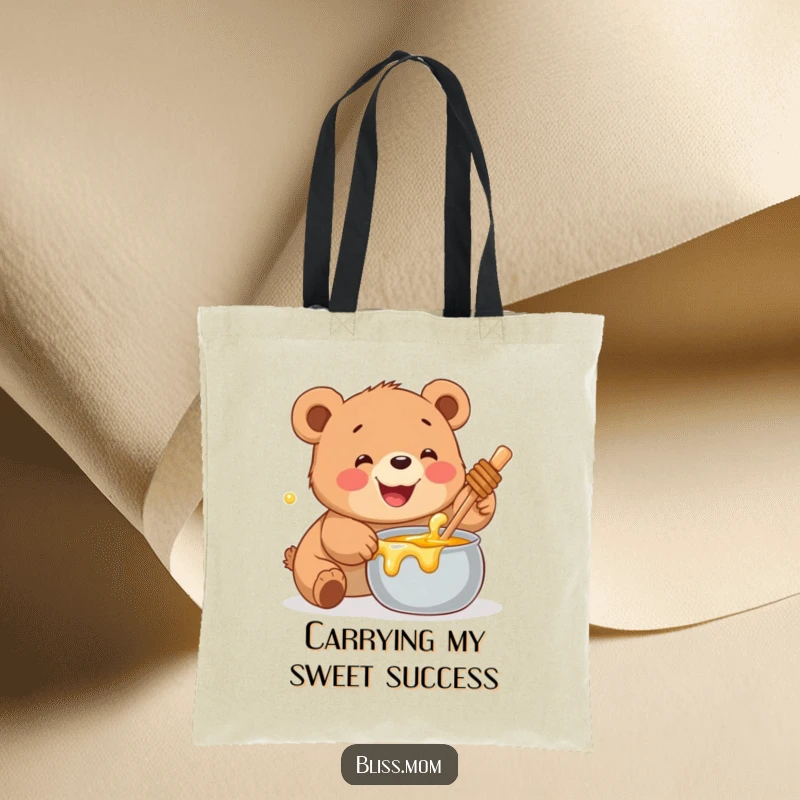 Funny Bear Cub Tote Bag: A determined cub reaching for a pot of honey, perfect for carrying essentials.