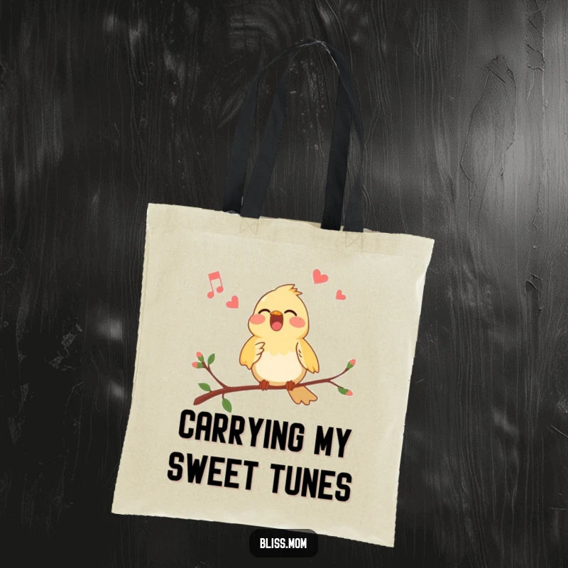 Funny Bird Tote Bag: A cheerful bird on a branch, singing its heart out, ready to carry your belongings.