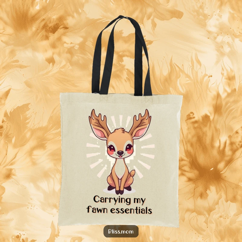 Funny deer mom tote bag with a radiant doe striking a graceful, happy pose, perfect for everyday use.