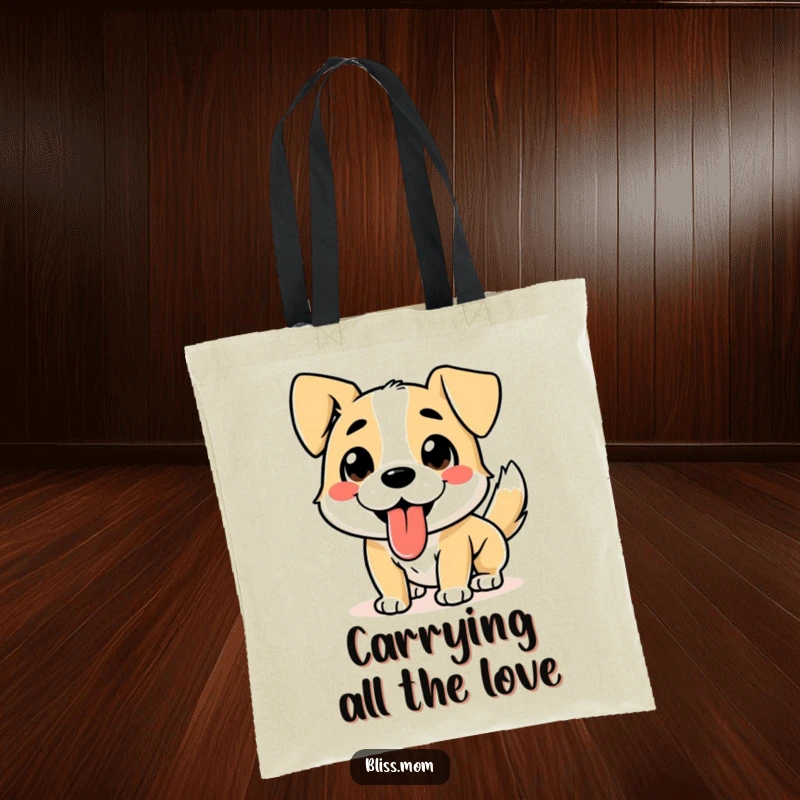 Funny Dog Tote Bag: A cheerful dog with its tongue out and tail wagging, ready for adventure and errands.