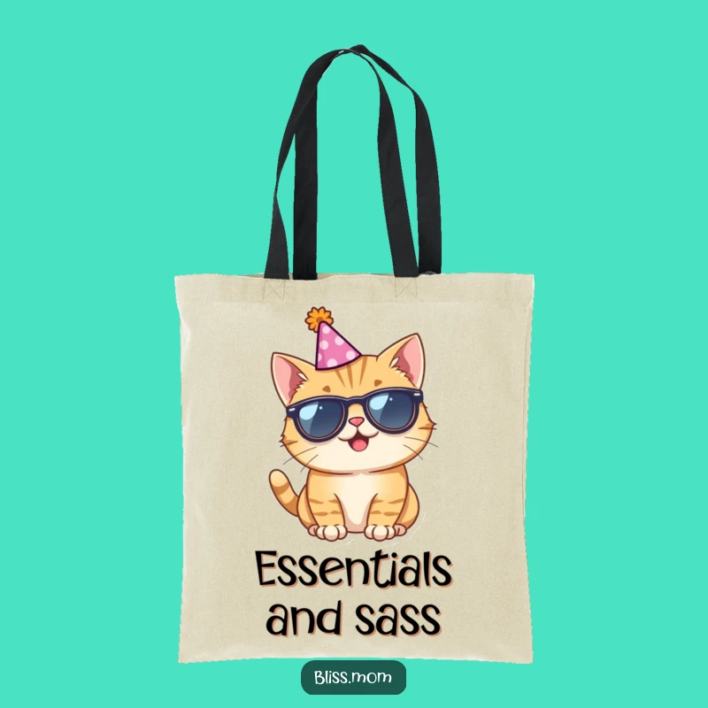 Funny Giggling Cat Sunglasses Party Hat Tote Bag: Carry the Laughs!