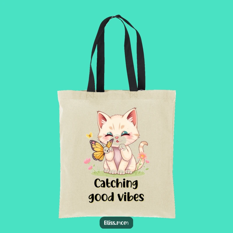 Funny Kawaii Kitten Butterfly Tote: Stylish Cute Cat Shopping Bag