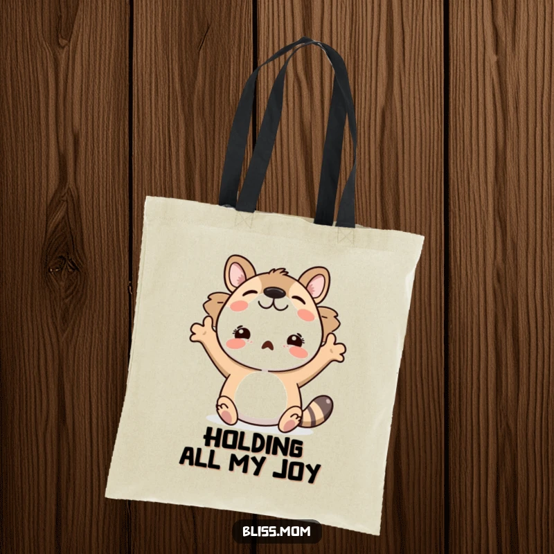 Funny tote bag featuring an animal with arms wide open in a pose of pure delight and open invitation.