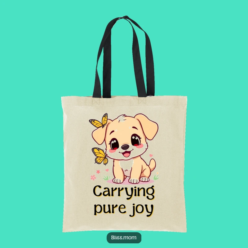 Funny Puppy Mom Tote Bag: Heart Eyes Butterfly Chase - Stylish & Practical Gift