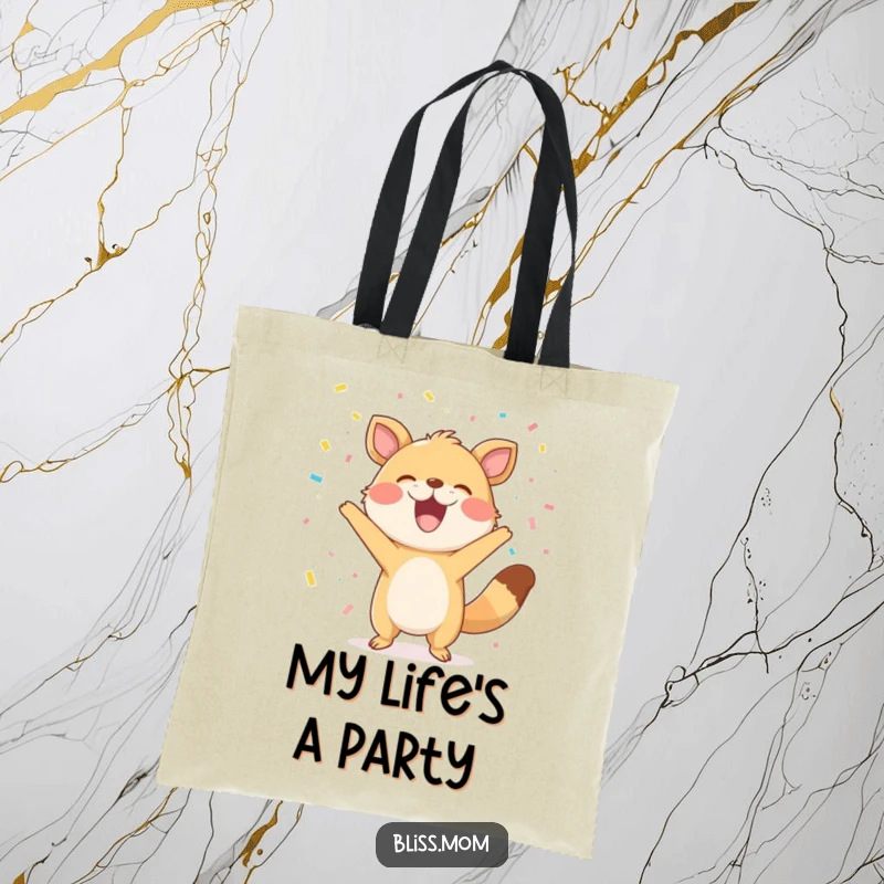 Funny Tote Bag: A grinning animal joyfully tosses confetti, making this bag a hilarious and festive accessory.
