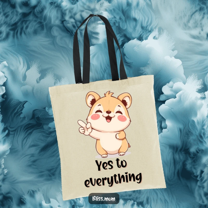 Funny Tote Bag: A joyful animal beams while holding a prominent YES sign, perfect for carrying items with positivity.